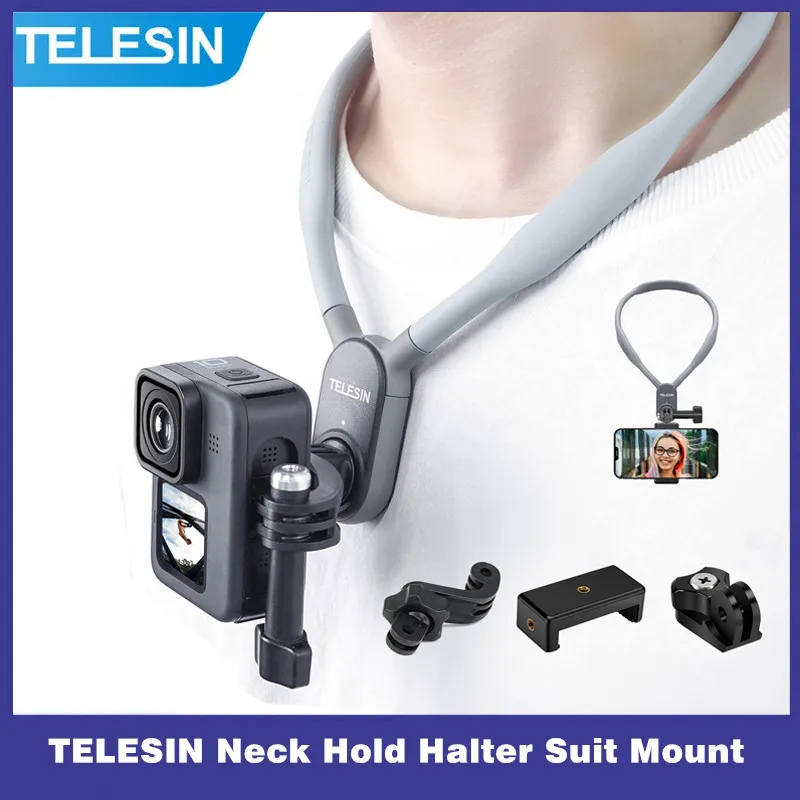 

TELESIN Silicone Neck Hold Halter Suit Mount For GoPro Hero 11 10 9 8 7 6 5 Insta360 DJI Osmo Action Magnetic Action Accessories