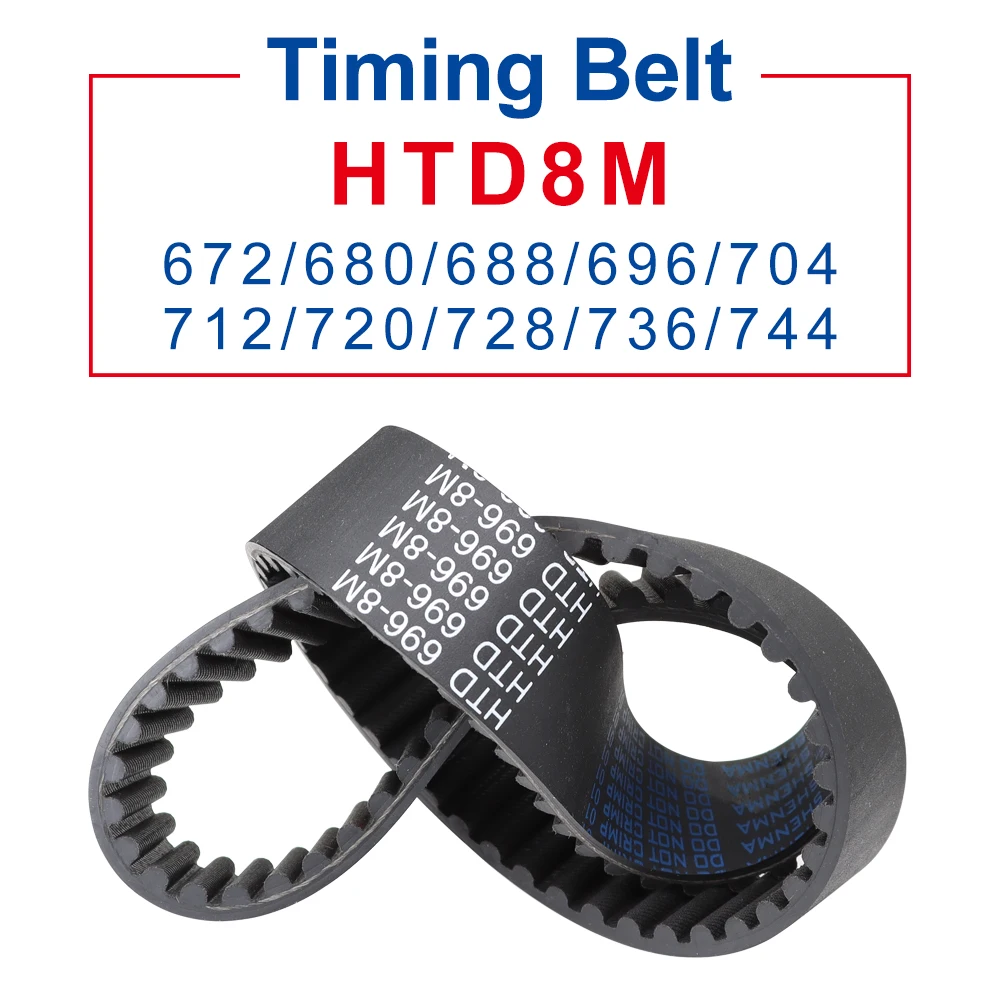 Timing Belt HTD8M-672/680/688/696/704/712/720/728/736/744 Teeth Pitch 8.0 mm Circular Teeth Rubber Belt Width 20/25/30/40 mm