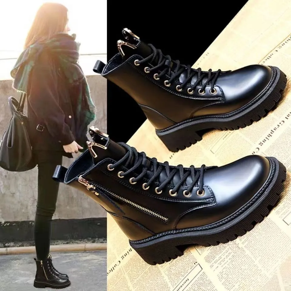 Women's Casual Shoes Popular Spring And Autumn Style Can Match British Retro Mid-length Martin Boots