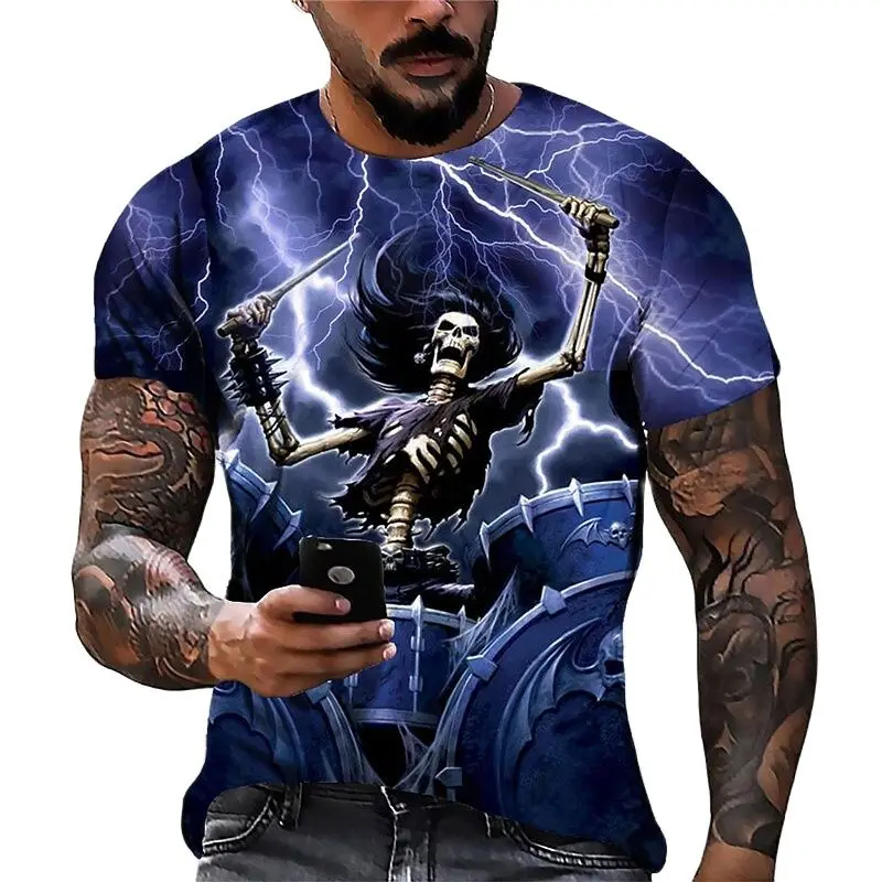 

Мужская Винтажная футболка с 3D-принтом черепа, ужасная футболка с коротким рукавом, большая футболка, Мужская футболка оверсайз Goku Apparelt