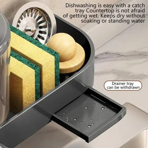 Настенный дозатор кухонного мыла 1200 мл с держателем для губки и сливным поддоном, ручной пресс, держатель для жидкости, большая емкость без перфорации