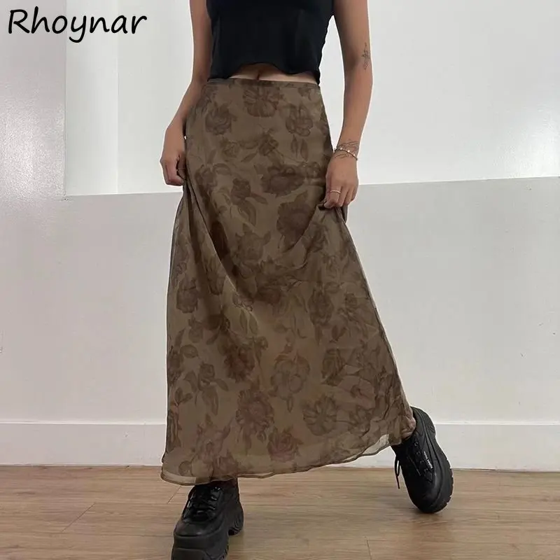 

Юбка-макси Женская с принтом, элегантная повседневная простая универсальная винтажная Свободная юбка из газовой Ткани в стиле Харадзюку, в стиле ольччан, осень
