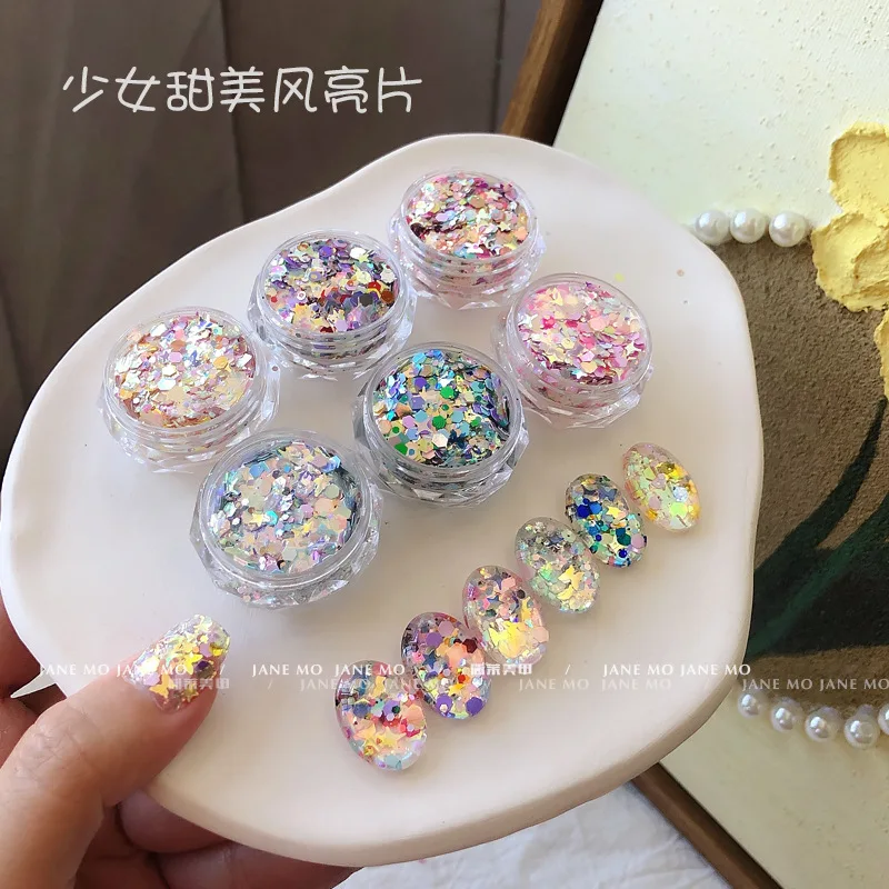 

1Jar Holographic Nail Art Powder Chunky Mixed Size Hexagon Star Glitter Sequins For Manicure Nail Decorations Loose Glitter