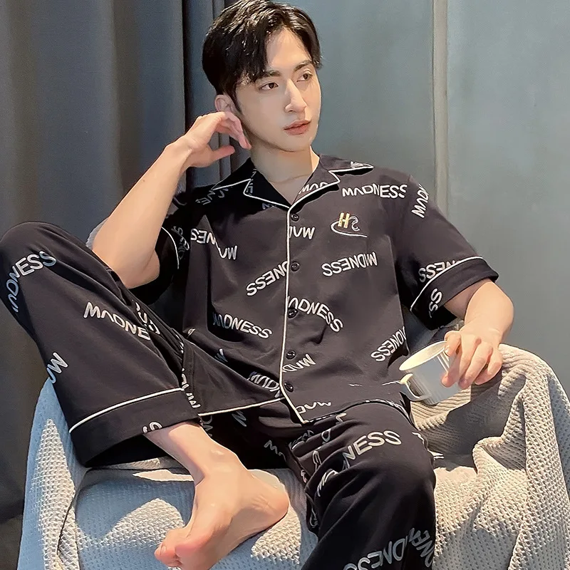 100% Cotton Pajama Sets Trendyol Men V Neck Pijama Sleepwear Casual Short Sleeve Sleep Tops Plaid Pants pyjama ensembles homme