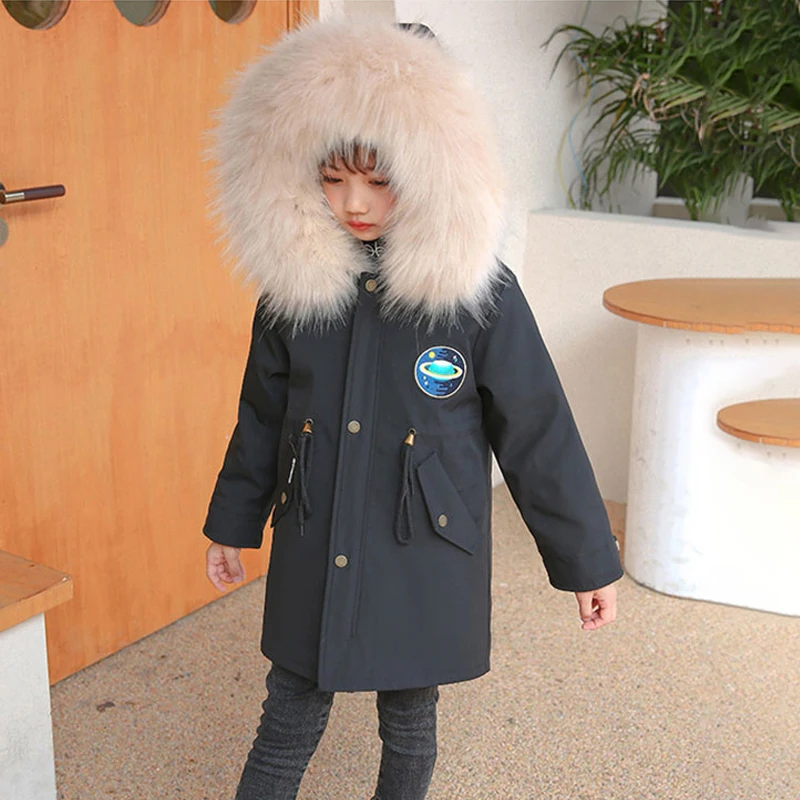 

2022 Hooded Baby Boy Coats Fur Warm Girls Snow Jackets Thick Windproof Children Parks Clothes Outdoor Fashion Kids Outerwear