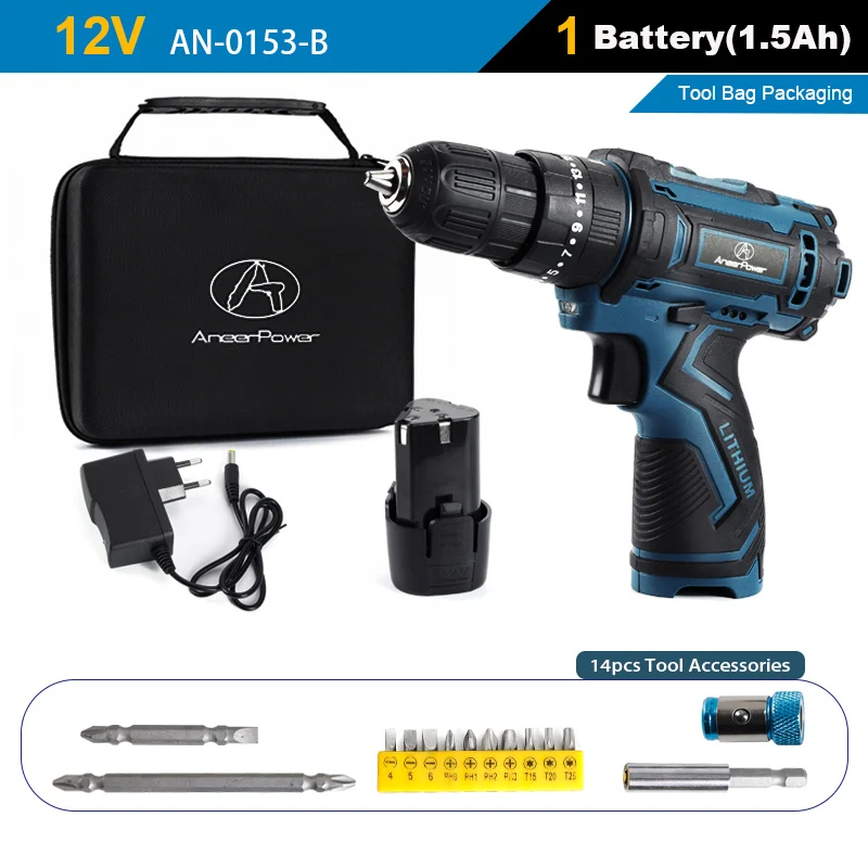 

ANEERPOWER Беспроводной шуруповерт 3-в-1 12В/16.8В/21В