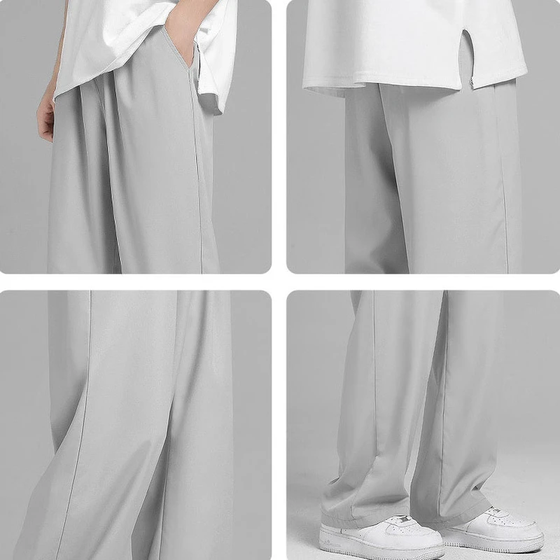 Summer Thin Satin Pants Men Oversize Breathable Wide Leg Casual Trousers Straight Draped Streetwear M-3XL Quick Drying Bottoms images - 6