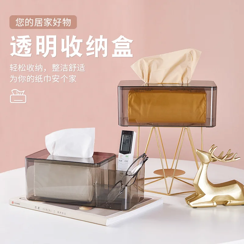 

Tissue Box Living Room Paper Box Household Transparent Coffee Table Paper Storage Box Creative Light Luxury Towel Organizer Box