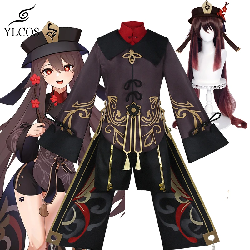 

Game Genshin Impact HuTao Cosplay Costumes Wig Halloween Party Uniform For Women Girls Suit