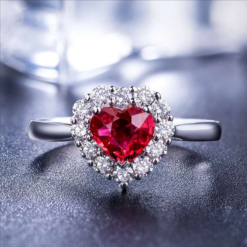 

Temperament Hot Selling Heart Red Zircon Ring for Women Engagement Wedding Party Copper Rings Jewelry Size 6-11