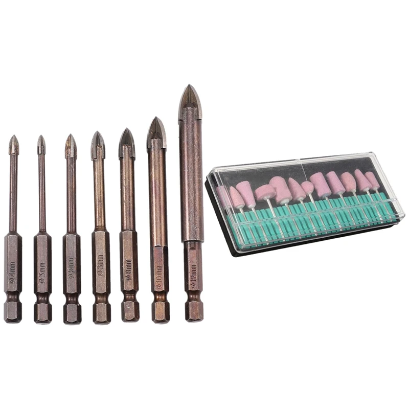

Retail 12Pcs Polishing Grinding Head Tools Nail Art Drill Bits With 7Pcs Tungsten Carbide Glass Drill Bit Set Carbide Point