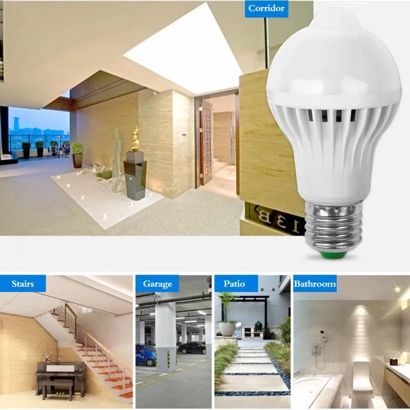 Светодиодная лампа с датчиком движения PIR 3W 5W 220V 7W 9W 12W Автоматическая умная