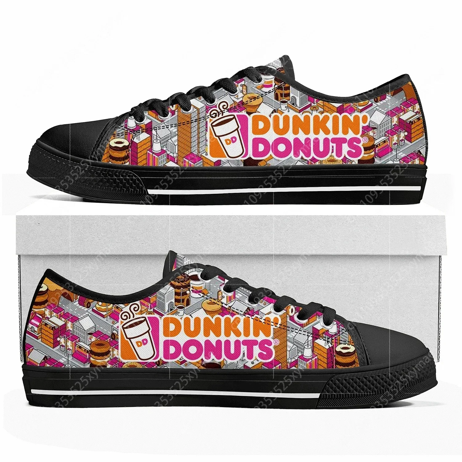 Фото Кроссовки Dunkin' Deez Nuts Drinks Low Top высокого качества для мужчин, женщин и подростков, обувь на заказ, повседневные кеды из канваса для пар №2