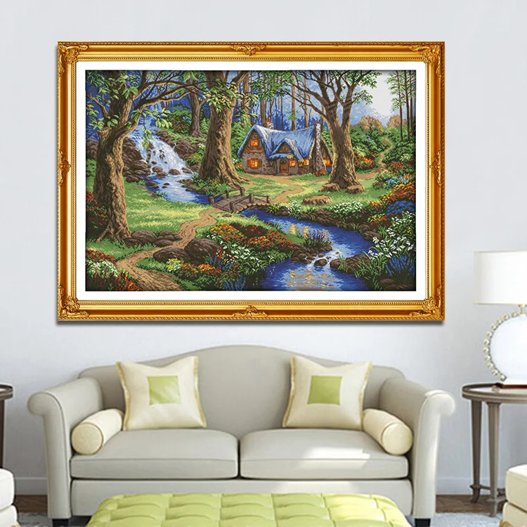 The Cabin In The Forest DIY Printed Cross Stitch Kits11CT Ecological Cotton Thread Home Decor Painting Living Room Study108X75cm