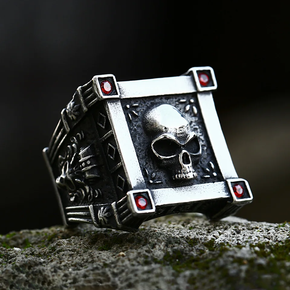 

Unique Design Gothic Vintage Skull Ring 316L Stainless Steel Biker Hip Hop Skeleton Rings For Men Women Fashion Amulet Jewelry