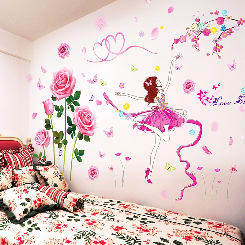 

Ballet Girl Dancer Wall Stickers DIY Flowers Plants Wall Decals for Kids Rooms Baby Bedroom Living Room Nursery Home Decoration