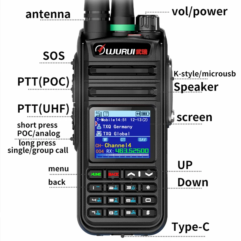 Wurui 4G 918 POC UHF Phone walkie talkie Two-way radio radios ham station telephone Mobile long range 100 km distance portable enlarge