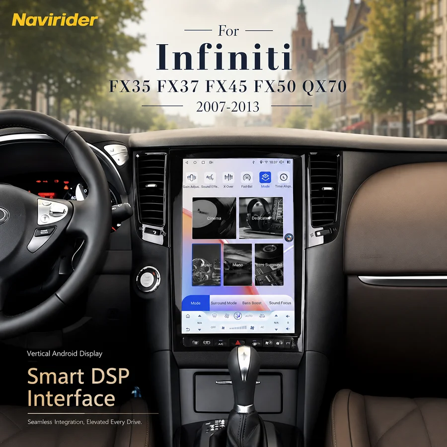 Фото Автомагнитола Android 15 с диагональю 14,5 дюймов для Infiniti FX35 FX37 FX45 FX50 QX70 2007-2013, с CarPlay, GPS-навигацией, HD-экраном и стереосистемой №1