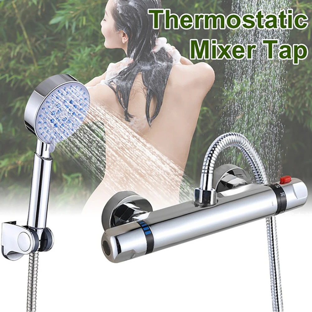 

Thermostatic Mixing Valves Bathroom Shower Faucet Wall-Mounted Chromed Bath Accessory for Home Showering System