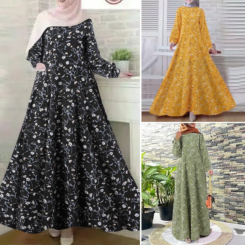 Modest Dress Moroccan Kaftan Muslim Women's Robe Retro Dress Printed Loose Muslim Dress Oversize Women's Abaya Dubai Dress