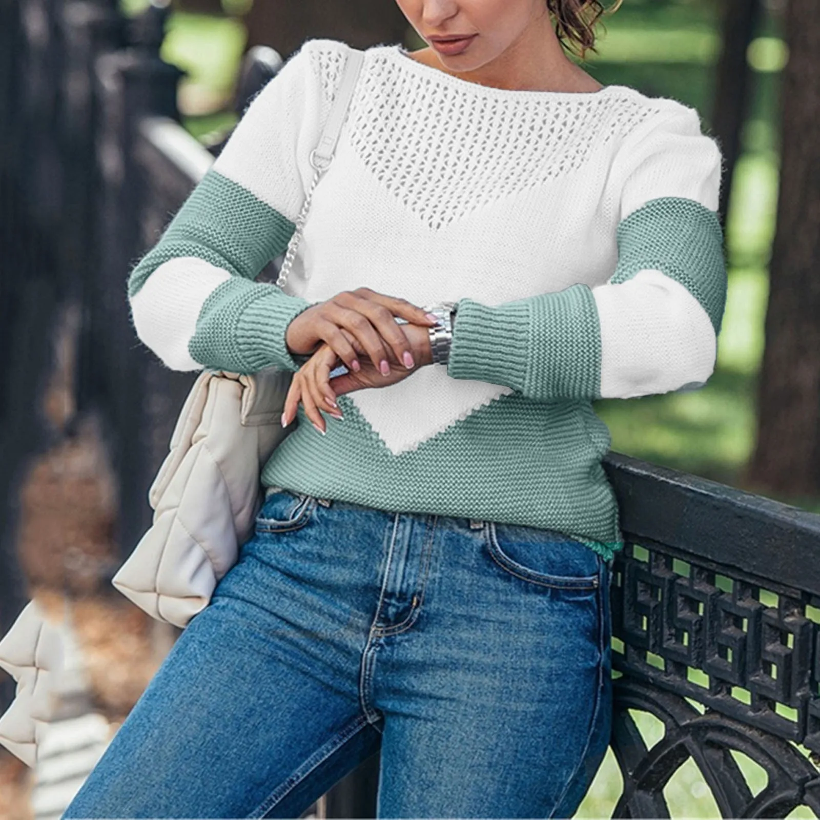 

Women Leisure Lnitting Sweater Coat Color Matching Hollow Out Long Sleeve Heavy Mens Sweatshirts Girlfriend Concrete Sweatshirts