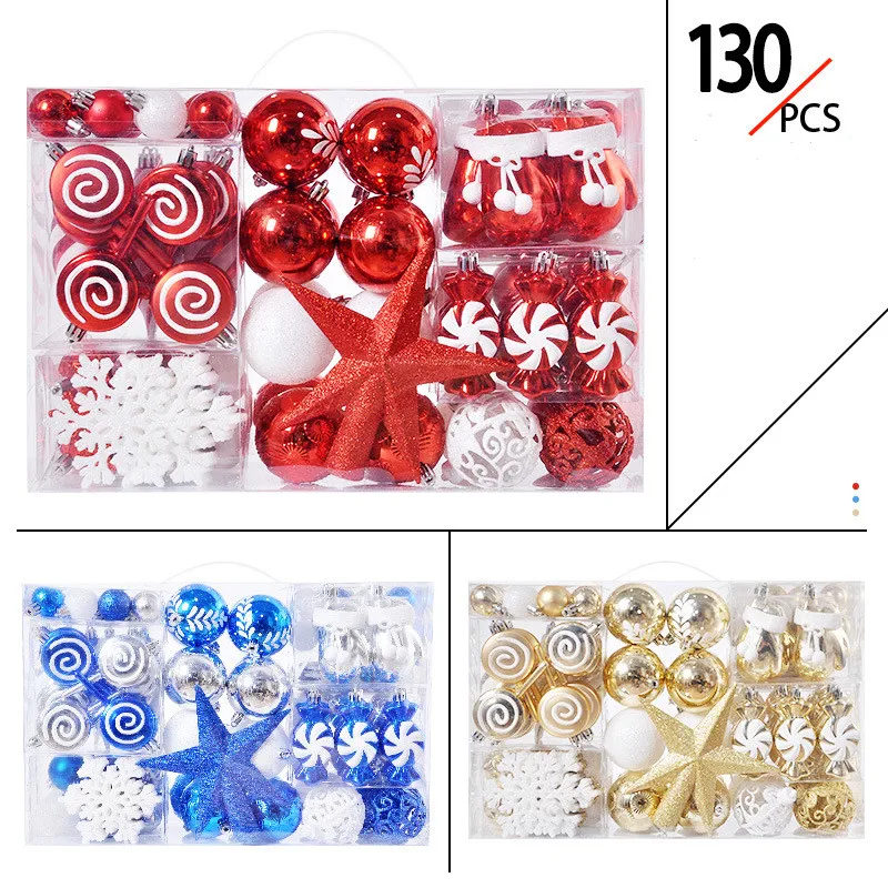 

130PCs Christmas decoration ball Christmas tree electroplating plastic ball painted decoration tree top star Christmas ball