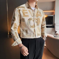 high quality spring and autumn men business casual long sleeve monogram shirt british style chest pocket shirt fashion men wear