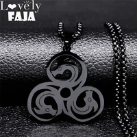 2022 celtics knot triskele triskelion triple spiral black color stainless steel chain necklace for womenmen jewelry n4110s01