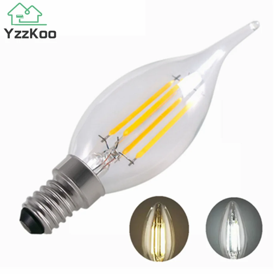 

YzzKoo E14 LED Filament Bulb Edison Retro Candle Light 2W/4W/6W Warm/Cold White AC220-240V C35 Chandelier Lamp Special Use