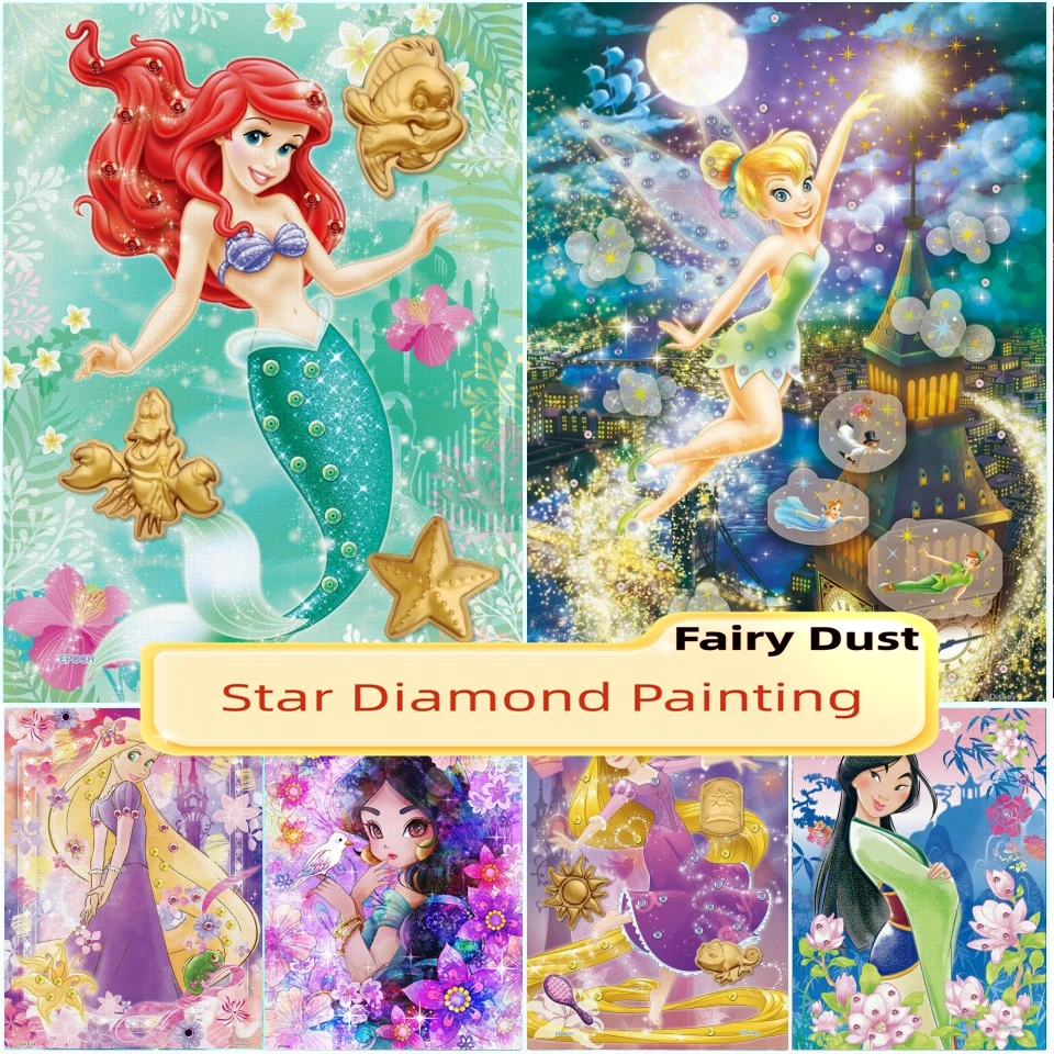 

Disney Princess Diy Fairy Dust Diamond Painting Kit Embroidery Cartoon The Little Mermaid Art Cross Stitch Mosaic Home Decor New