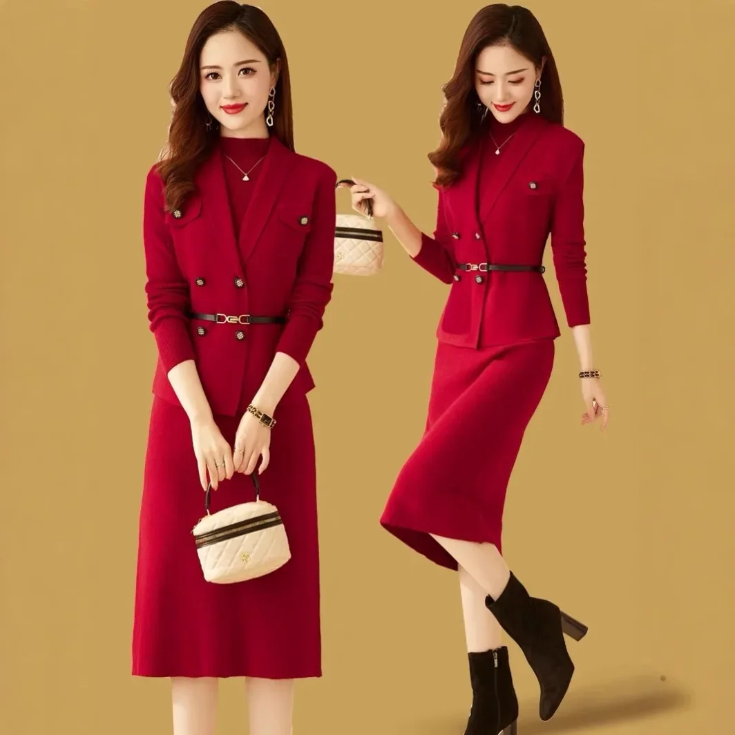 Осень/зима элитное вязаное платье женский пуловер с длинными рукавами пальто