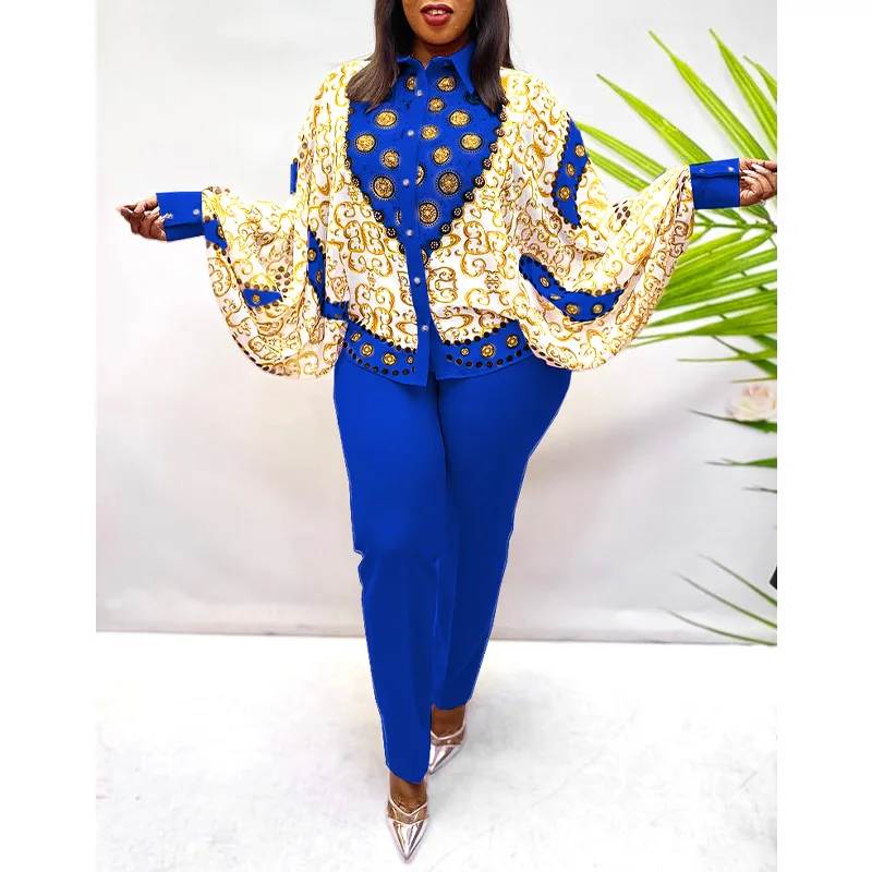 

Комплект из 2 предметов женская одежда больших размеров африканские Дашики Анкара наряды 2023 летние модные топы с принтом брюки костюмы