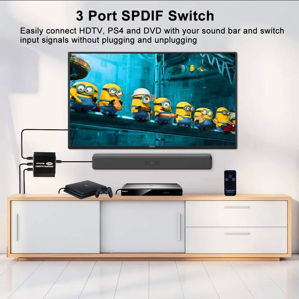 Алюминиевый сплав Spdif Toslink 3 в 1 оптический цифровой аудио сплиттер 3x1 SPDIF кабель