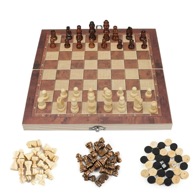 Folding Wooden Storage Box International Chess Set Backgammon Checkers Travel Games Board Draughts Entertainment Mini Board Game enlarge