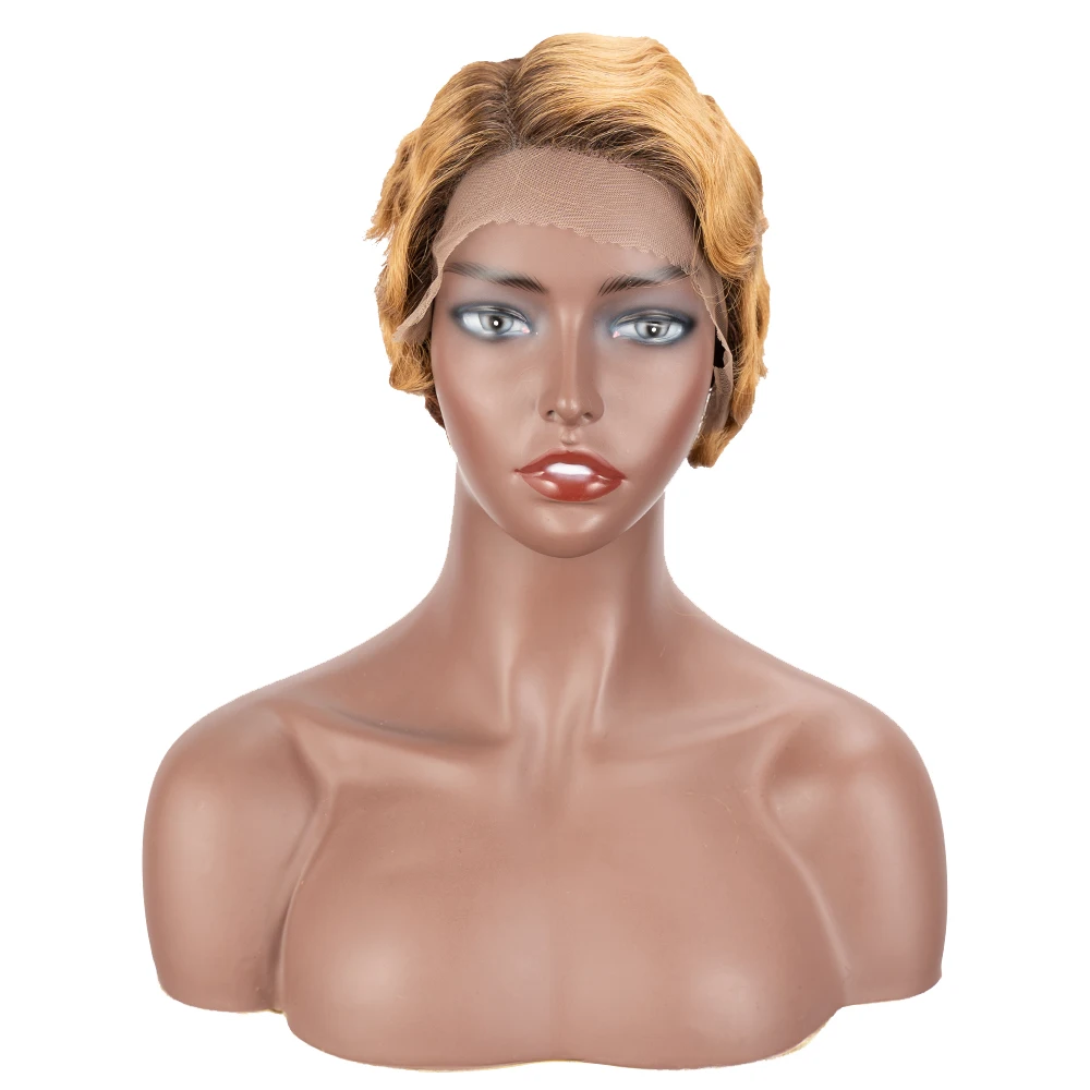 

Raising Fashion Short Style Ombre Color Brazilian Human Hair Lace Part Lace Front Wig 8 Wavy Hair Style Wig For Black Woman