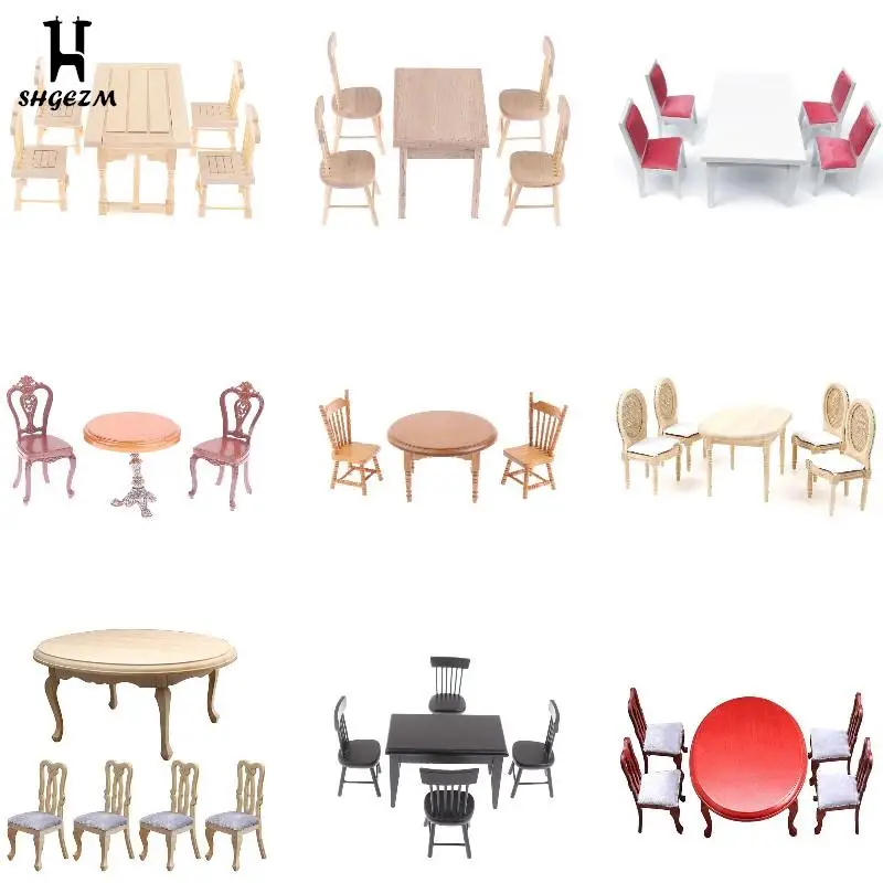 

Набор игрушек для кукольного домика, Набор цветных столов и стульев, миниатюрная мебель для кукольного домика, деревянный обеденный стол и стул, имитация игрушек
