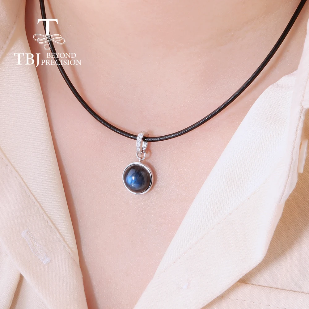 Простые круглые серьги из натурального синего лабрадорита с подвеской комплект