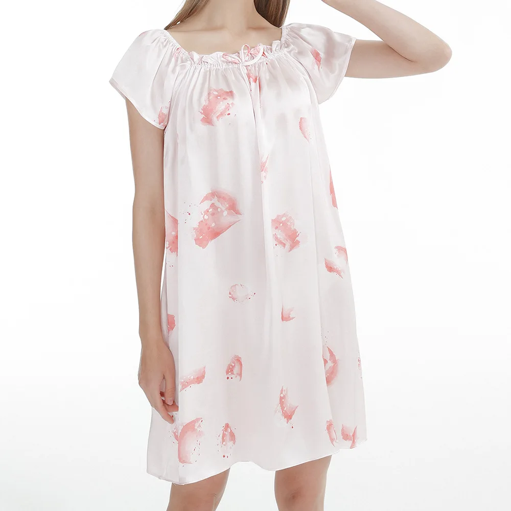 2022 New Silk Nightdress Large Loose Print Medium Skirt Home Clothes 100 Silk Princess Skirt Sexy Sleepwear  Victorian Dress