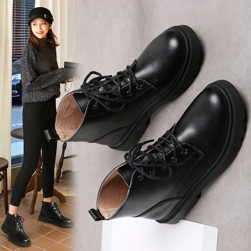 

Женские ботинки, классические универсальные короткие ботинки в британском стиле на резиновой платформе с круглым носком для защиты от стол...