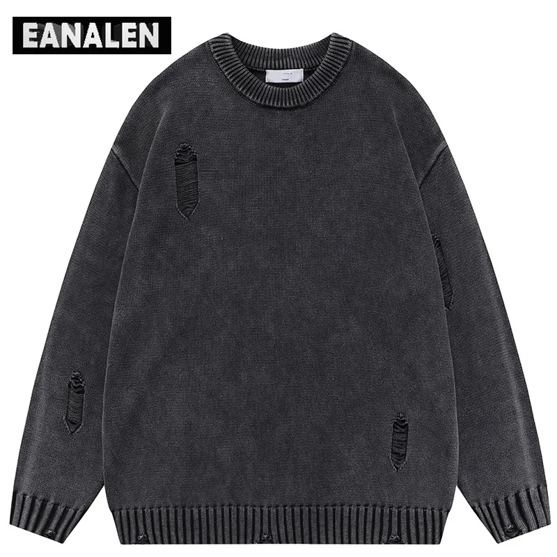 

Harajuku retro old hole knitted sweater men's Korean cute super jumper pullover thick sweater grandpa ugly sweater women's Y2K