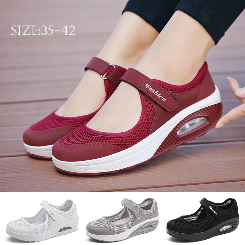 Women's Walking Shoes Lightweight Mesh Breathable Fashion Casual Shoes Air Cushion Flat White Nurse Shoes Slip On