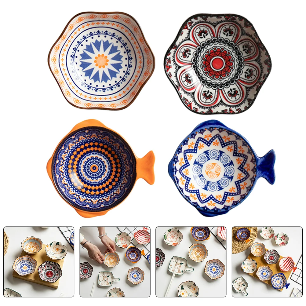 4Pcs Vinegar Dish Bohemia Condiment Holder Ceramic Sauce Dish Appetizer Dish