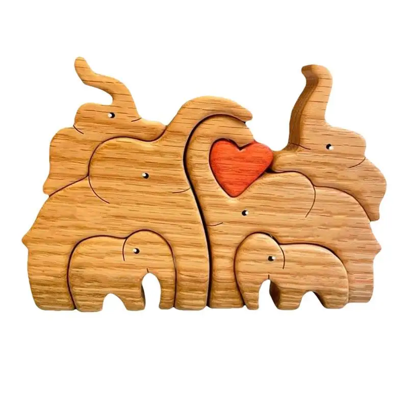 

Wooden Elephant Family Statue Family Art Puzzle Desktop Ornament Wood Family Heart Puzzle Home Decoration Mother's Day Birthday