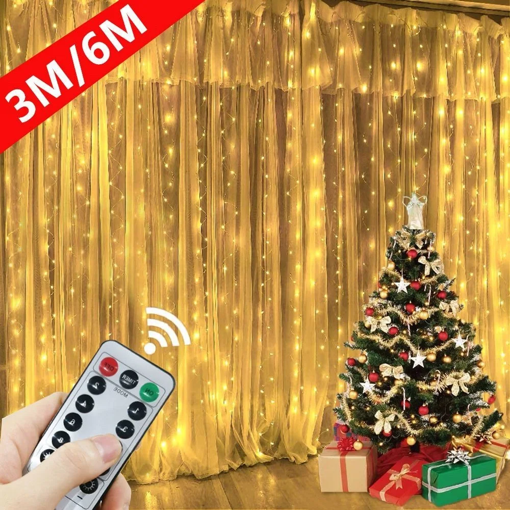 

3/4/6M Christmas Holiday LED Decoration Lights Fairy Bedroom String Garland Remote Lighting Curtain Lights With Remote Control