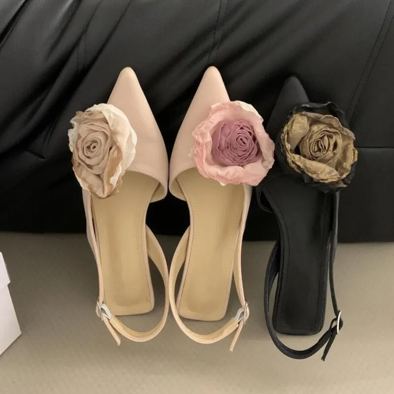 Сандалии женские атласные на тонком каблуке элегантные туфли без задника с