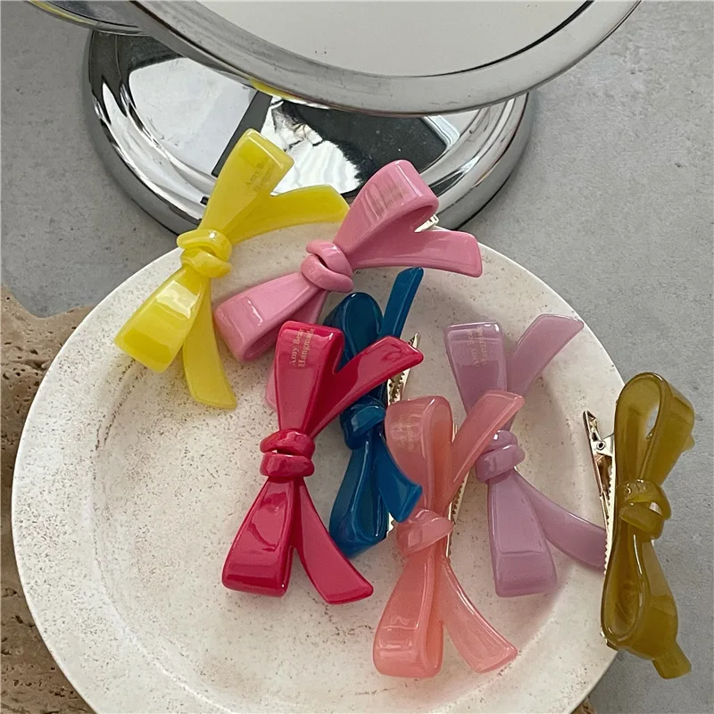 

New Sweet Cute Acetate Hair Clip Geometric Bowknot Barrettes Candy Color Hairpins Korean Ins Girls Women Accessories Side Pins