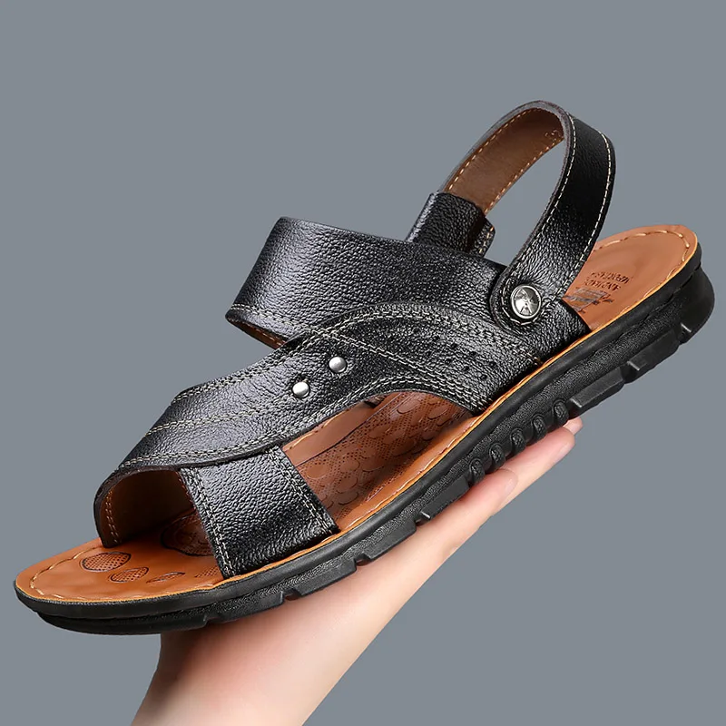 

2023 Genuine Leather Men Sandals Male Summer Shoes Outdoor Casual Sandals Cowhide Beach Shoes Two Uses Men's sandals Slippers