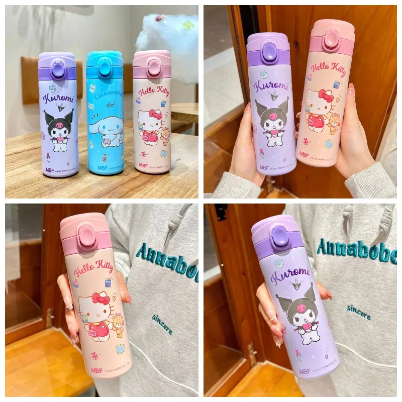 

Sanrio Hello Kitty Anime Thermos Mug Kawaii Girl Child Kuromi Kids Sports Water Bottle Cartoon Cinnamoroll Coffee Cup Cute Gift