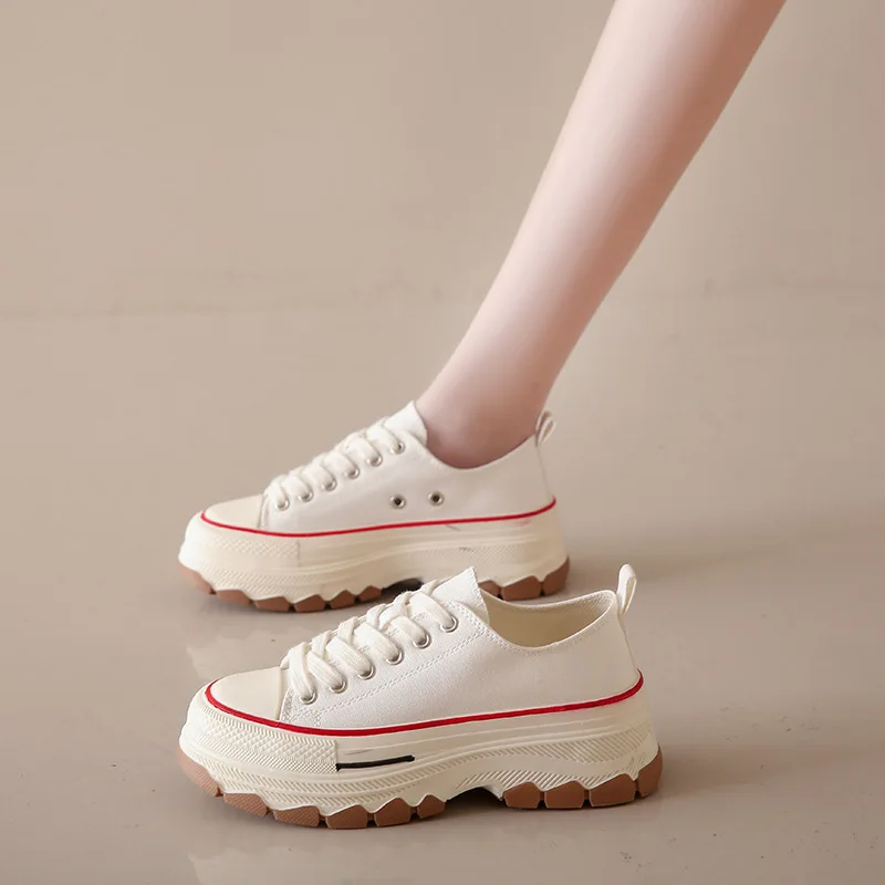 2023 Autumn New Korean Student Thick Sole Breathable Canvas Shoes Casual Shoes Comfortable Breathable Vulcanized Shoes