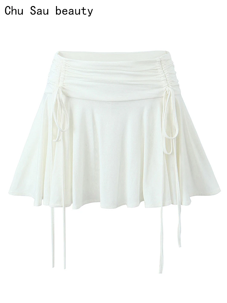 

Chu Sau beauty 2023 женская летняя модная Милая Мини-юбка на завязках с бантом Милая юбка со средней талией шикарные однотонные шорты-юбки